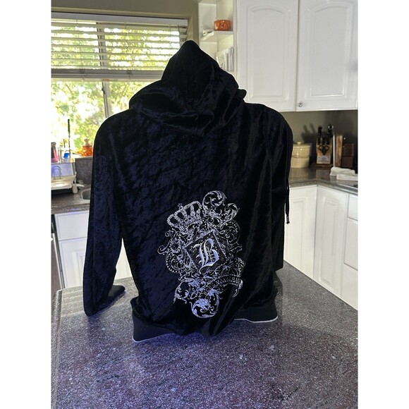 Y2K BCBG MaxAzria Black Velour beaded Track Jacket Sz M  2000s Mcbling - Picture 3 of 13